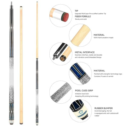 HomeSeason Pool Cue Stick 58" Billiard Cue Sticks 3D Printed Grip Professional Low Deflection Pool Sticks Maple Wood Pool Sticks 13mm Tip - color: 2-Pack-18/21oz