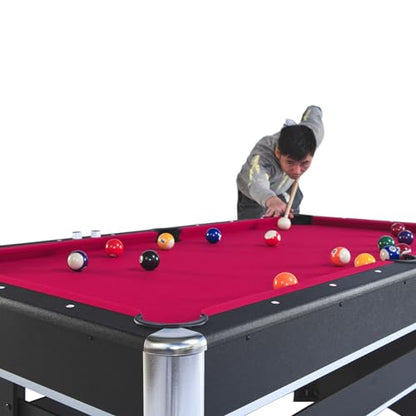 6-ft Pool Table with Table Tennis Top - Convertible 2-in-1 Game Table, Black Frame with Red Felt, Includes Accessories