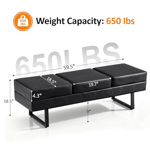 BarberPub Waiting Room Chairs, Heavy Duty Office Guest Reception Bench, Faux Leather Upholstered Lobby Chairs for Salon, Conference Room 7008 (Black) - color: Black