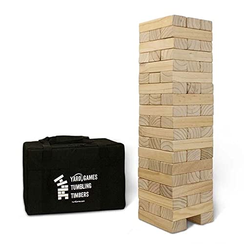 Yard Games Giant Tumbling Timbers with Carrying Case | Starts at 2.5-Feet Tall and Builds to Over 4-Feet | Made with Premium Pine Wood