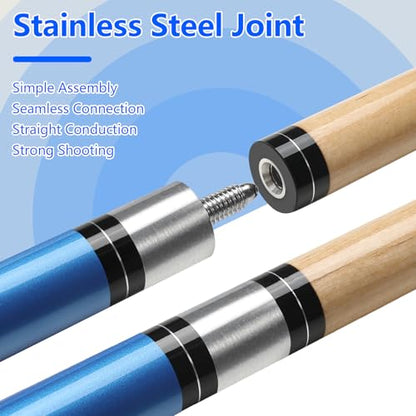 Pool Cue, 58" Pool Cue Sticks for Adults with 13MM Tips Canadian Maple Wood Leather Pattern Grip 18 19 20 21 oz, Professional Billiard Cues Players for Bar House Pool Table Sports 8/9 Ball - style: Blue 20oz