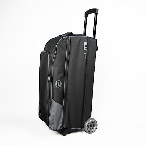 ELITE Basic Triple Roller Black Bowling Bag - 3 Ball Roller, Fits 2 Pairs of Size 15 Shoes, Air Travel-Friendly - color: Charcoal