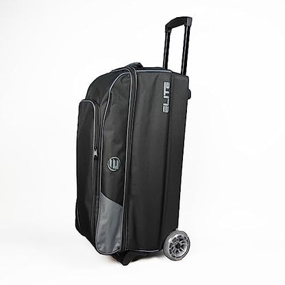 ELITE Basic Triple Roller Black Bowling Bag - 3 Ball Roller, Fits 2 Pairs of Size 15 Shoes, Air Travel-Friendly - color: Charcoal