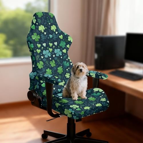 Suobstales Shamrock Heart Pattern Gaming Chair Covers with Armrest Covers Office Desk Chair Cover St. Patrick's Day Decor Computer Chair Cover Stretch Gamer Chair Slipcovers Cat Scratch Proof - color: Shamrock Heart