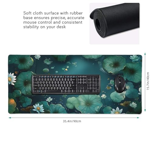 Large Extended Gaming Mouse Pad with Stitched Edges, (35.4X15.7In) Durable Non-Slip Natural Rubber Base, Waterproof Computer Keyboard Pad Mat for Esports Pros/Gamer/Desktop/Office/Home (B) - color: B