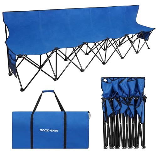 G GOOD GAIN Portable Soccer Bench - Team Bench Soccer 6 Seats with Bag, Sideline Folding Bench, Folded Chair Seating 6 for Football Camp Outdoor Sport Events, Team Chairs for Adults, Blue - color: Blue, style: 6 Seats