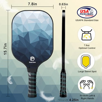 Dulce DOM Pickleball Paddles Set of 2/4 - USAPA Approved, 4 Indoor Outdoor Pickleball Balls, Fiberglass Surface Paddle Racket with Cover Bag, Ideal Training Equipment Gift for Men & Women - color: Dark Blue*2