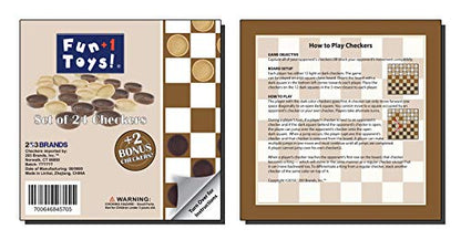Fun+1 Toys! Classic Wood Checkers Stackable Pieces - Set of 26 Total Checkers Pieces in a Velvet Drawstring Storage Pouch. Each Piece 1.125-Inch Wide and in Brown/Natural Colors. - size: 1.125 inches by 1.125 inches