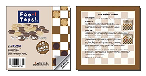 Fun+1 Toys! Classic Wood Checkers Stackable Pieces - Set of 26 Total Checkers Pieces in a Velvet Drawstring Storage Pouch. Each Piece 1.125-Inch Wide and in Brown/Natural Colors. (Pack of 2) - size: 1.125 inches by 1.125 inches (Pack of 2)