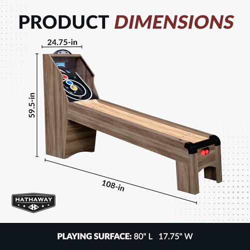 Hathaway Shooting Star 9-ft Arcade Ball Roll and Score Machine Table with LED Electronic Scorer and Sound, Great for Family Recreation Game Rooms, Driftwood