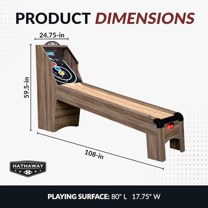 Hathaway Shooting Star 9-ft Arcade Ball Roll and Score Machine Table with LED Electronic Scorer and Sound, Great for Family Recreation Game Rooms, Driftwood