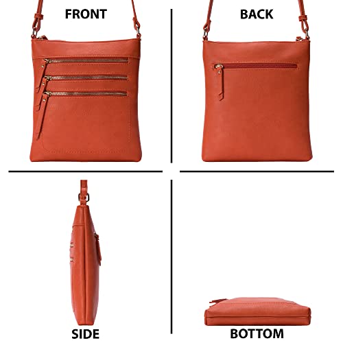 Solene Crossbody Bag Functional Multi Pocket Messenger Purse Top Zip Closure Shoulder Handbag With Adjustable Strap - color: Burnt Orange