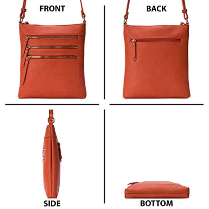 Solene Crossbody Bag Functional Multi Pocket Messenger Purse Top Zip Closure Shoulder Handbag With Adjustable Strap - color: Burnt Orange
