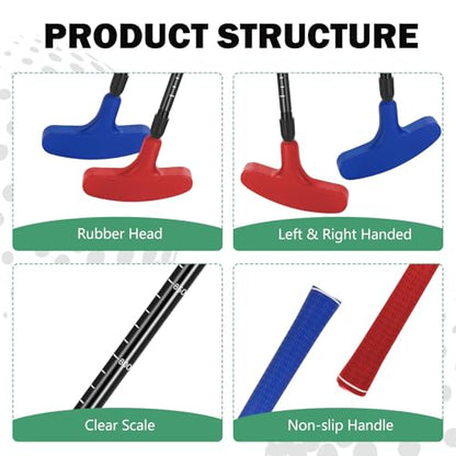 Adjustable Mini Golf Putter Set, Golf Putters Club for Left or Right Handed | Women's Putt Putt Golf Clubs for Men right hand, Practice Putting Heavy Duty TPR Head, 16-35 Inch Length, 2 Pack with 4 Balls - color: BLRD