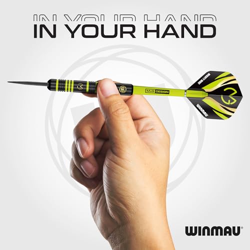 WINMAU MvG vs Wizard Steel Tip Darts Set – 22g Brass Twin Set with Flights, Shafts & Wallet – Dual Grip Styles for Practice & Play
