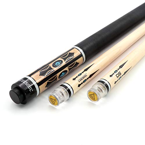 CUESOUL 58" 19oz DS Maple Pool Cue Stick Set with 2 Shaft,13mm Tip with Hard Cue Case 1x1