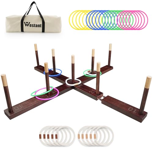 Westant Ring Toss Game Outdoor - 33" Extra Large Outdoor Games for Adults and Family, Beechwood Giant Backyard Games, Ring Toss Game for Adults and Kids with 30 Rings & Carrying Bag - color: Chestnut