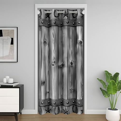 Feelyou Western Horseshoe Door Curtain for Doorway Privacy 80" L x 34" W (Pack of 1) Vintage Barn Door 30%-50% Room Darkening Blackout for Kids Adults Farm Country Room Divider Curtain Cover - color: Multi 19866, size: 34"W x 80"L (Pack of 1)