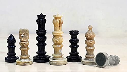 StonKraft - Natural Stone Chess Pieces Chessmen Chess Coins (3" King) | Chess Accessories | Board Games (3" White Brown)