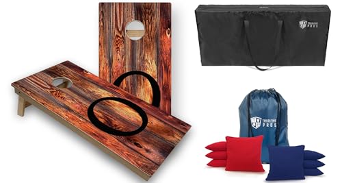 Tailgating Pros Monogrammed Red Cornhole Boards w/Built-in LEDs- 4' x 2' Tournament Grade Cornhole Game - Includes Multicolored Lights, Carrying Case, Set of 8 Corn Hole Bags & Bag Tote - color: O
