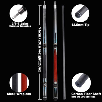 CUEELF Carbon Fiber Pool Cue 2 Pieces Cue Stick with 12.5mm Tip Professional Low Deflection Billiard Pool Sticks with 3/8 * 8 Pin Joint - color: Grey