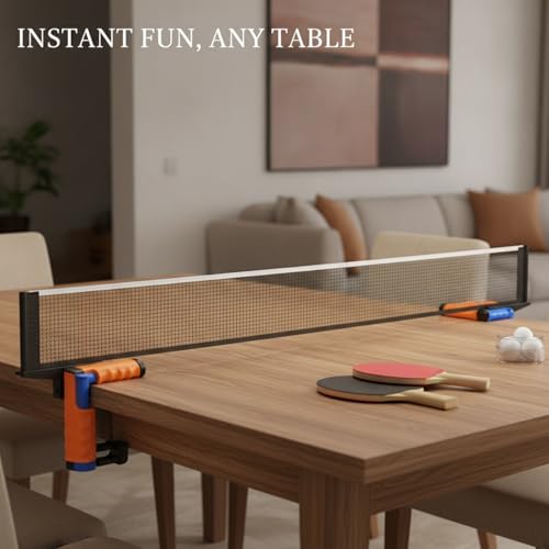 Retractable Table Tennis Net Set, Clamp-On Ping Pong Net for Standard Tables, Portable Polyester Mesh with Quick Setup - color: Orange