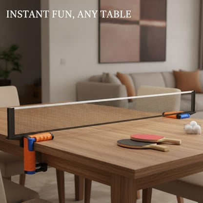 Retractable Table Tennis Net Set, Clamp-On Ping Pong Net for Standard Tables, Portable Polyester Mesh with Quick Setup - color: Orange