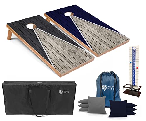Tailgating Pros Pyramid Cornhole Board Set: Score Keeper, Bean Bags, and Carrying Case- 4'x2' Regulation Corn Hole Toss Game - color: Grey/Navy