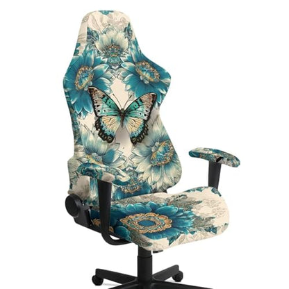 Suobstales Butterfly Flower Pattern Gaming Chair Covers with Armrest Covers Office Desk Chair Cover Computer Chair Cover Stretch Gamer Chair Slipcovers Cat Scratch Proof - color: Butterfly Flower
