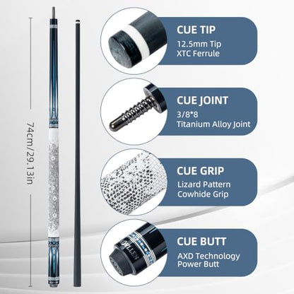 KONLLEN Carbon Fiber Pool Cue Stick 58-inch Professional Pool Sticks for Adults Full Carbon Technology Low Deflection Pool Cue Billiard Cues with 12.5mm Tip (Easy to Control, Pro Taper, Ultra-Smooth) - color: 002 white blue
