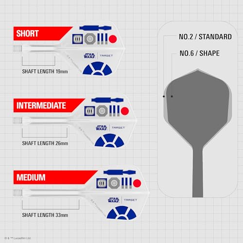 Target Darts Star Wars R2-D2 K Flex Integrated Dart Flights & Shafts | R2D2 Pack of 3 K-Flex, No.2 & No.6 | Short, Intermediate & Medium Disney Kflex Accessories - size: Medium (33mm), style: No.6