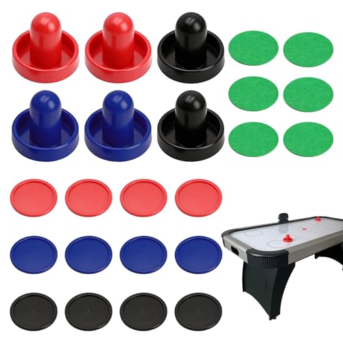24 PCS Air Hockey Pucks and Paddles, Replacement Pushers and Goal Handles | Strikers and pucks for indoor tabletop hockey games, Fits most tables, Smooth glide surface