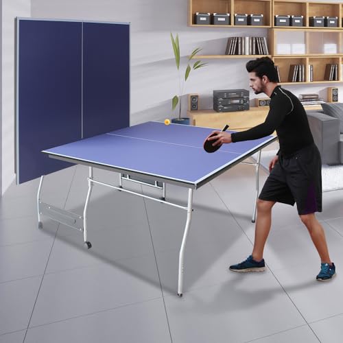 Table Tennis Table 4.5 FT / 6 FT / 8 FT / 9 FT Foldable Portable Ping Pong Table with 2 Table Tennis Paddles 3 Balls and Net for Indoor Outdoor Games - size: 8FT, style: Style-C1