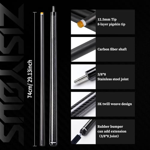 58" Carbon Fiber Pool Cue Stick 19-20oz Low Deflection Billiard Cue | Premium 3K Twill Butt, 12.5mm 8-Layer Pigskin Tip, 3/8-8 Stainless Joint, Hard Case, Adult Tournament & Home Players