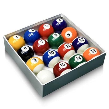 HMQQ Billiard Balls Set, 2-1/4" Regulation Size Pool Table Balls, Complete 16 Resin Pool Ball Set with Cue Ball, Smooth True Roll, Polished Finish for 8-Ball & Home Bar Tables - style: 2-1/4" pool ball