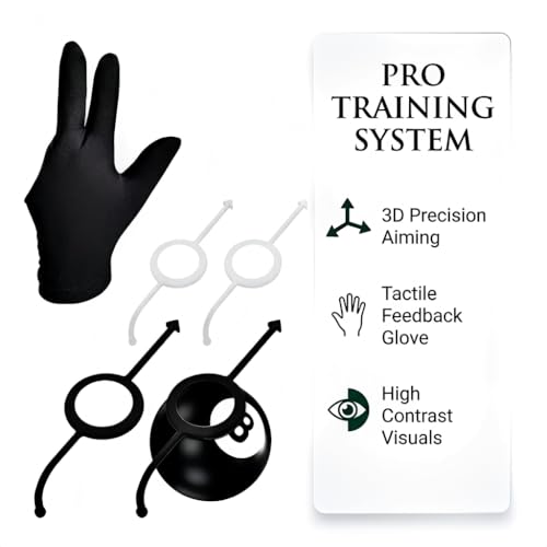 5-Pack Billiard Training Aids, Billiards Angle Trainer for 2-1/4" Balls, Improve Shot Accuracy, Ideal for Beginners & Intermediate Players, Includes Billiard Glove (White/Black)