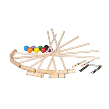 Relaxdays Croquet Game Wooden Set of 8 Adults Outdoor Indoor Garden Park Travel Bag Mallet Multicolor Wood 76x13x3cm
