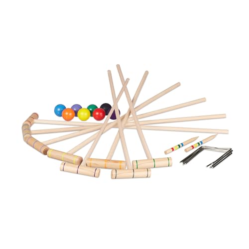 Relaxdays Croquet Game Wooden Set of 8 Adults Outdoor Indoor Garden Park Travel Bag Mallet Multicolor Wood 76x13x3cm