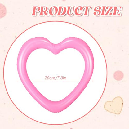 RoundFunny 24 Pcs Valentine‘s Day Heart Shaped Inflatable Ring Toss Pink Heart Plastic Rings for Games Fun Target Toy Toss Games for Party Favor Garden Backyard Outdoor