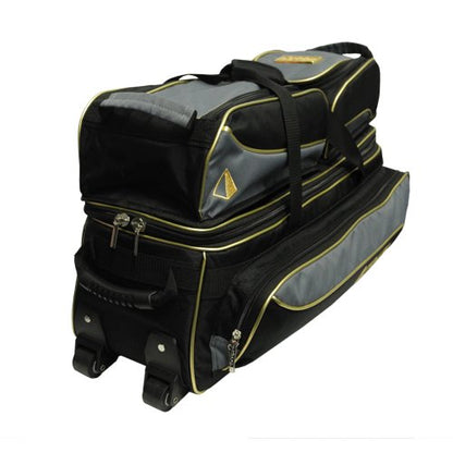 Pyramid Path Triple Tote Roller Plus Bowling Bag with Detachable Shoe Bag (Fits US Mens Size 15), Accessory and Side Pocket, Lightweight Travel Design - color: Black/Gold/Grey 24K Edition
