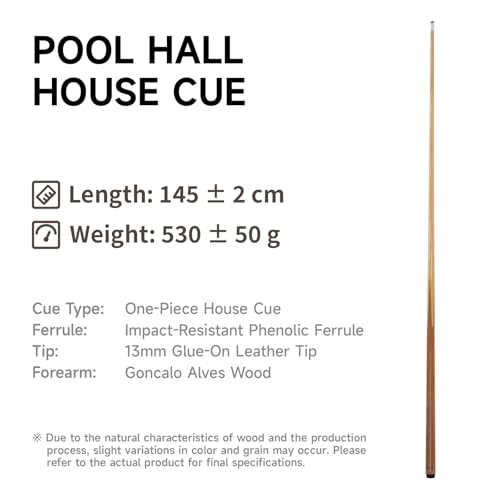 Empire USA Set of 6 Pool Cues - 57” One-Piece Hardwood Billiard Cue Sticks with 13mm Leather Tips, House Bar Pool Sticks for Pool Tables