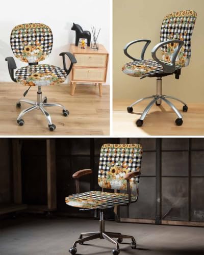 Savannan Office Chair Cover, Fall Harvest Pumpkin on Buffalo Protective Stretch Elastic Universal Cover for Desk Task Chair,Computer Rotating Chair 1 Pcs Yellow Sunflower on Black White