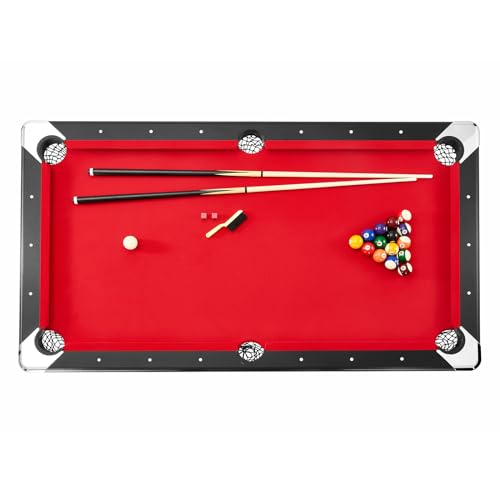 VEVOR Billiards Table, 6.3 ft Pool Table, Portable Foldable Space-Saving Table, Billiard Table Set Includes Balls, Cues, Chalks and Brush, Black with Red Cloth, Perfect for Family Game Room Kid Adult