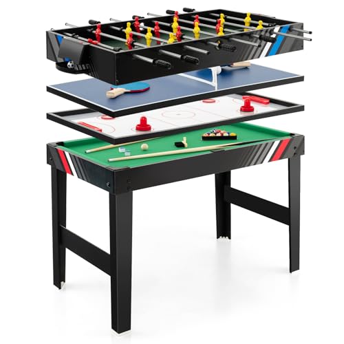 Goplus 4-in-1 Combination Game Table, 49'' Multi Game with Soccer, Air Hockey, Billiards, Pingpong Tabletop, Foosball, Pool Table for Home, Family Night, Adult Kids Gifts