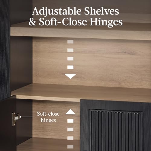 Best Choice Products 72" Tall Arched Pantry Cabinet w/Reeded Doors, 5-Tier Bookshelf, Armoire, Hutch, Bookcase, Storage Cabinet w/Adjustable Shelves, for Dining Room and Livingroom - Black Oak - color: Large - Black Oak
