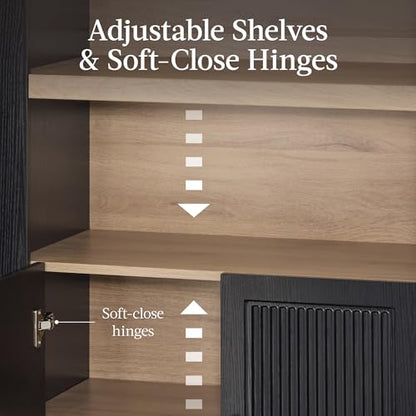 Best Choice Products 72" Tall Arched Pantry Cabinet w/Reeded Doors, 5-Tier Bookshelf, Armoire, Hutch, Bookcase, Storage Cabinet w/Adjustable Shelves, for Dining Room and Livingroom - Black Oak - color: Large - Black Oak