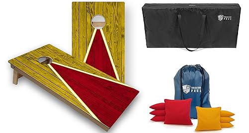 Tailgating Pros Tournament Grade Double Color Cornhole Boards - Built-in LEDs, Carrying Case & Set of 8 Corn Filled Bags - color: Red/Yellow Pyramid