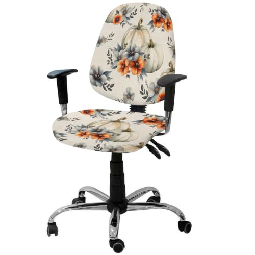 Savannan Office Chair Cover, Retro Pumpkin Flower Leaf on Linen Protective Stretch Elastic Universal Cover for Desk Task Chair,Computer Rotating Chair 1 Pcs Watercolor Fall Plant