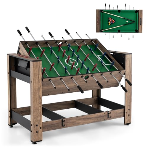 GYMAX Multi Game Table, 48 Inch Foosball & Billiards 2 in 1 Swivel Combo Game Table with 2 Balls, Space-Saving Design for Family Night, Game Room, Party