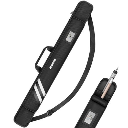 PEKREWS Pool Cue Case, Soft Pool Stick Case 1x1 Holds 1 Butt and 1 Shaft with Queue Zipper Pocket, Sturdy Polyester Billiard Cue Bag with Shoulder Strap Handle, Billiard Stick Bag for Men and Women - color: Black